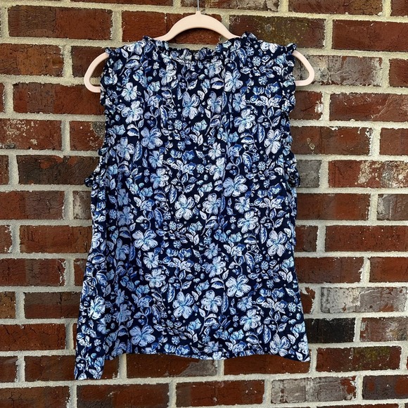 Vineyard Vines‎ Floral Ruffle Sleeveless Top Tunic Blouse XL Blue 100% Cotton - Picture 2 of 6
